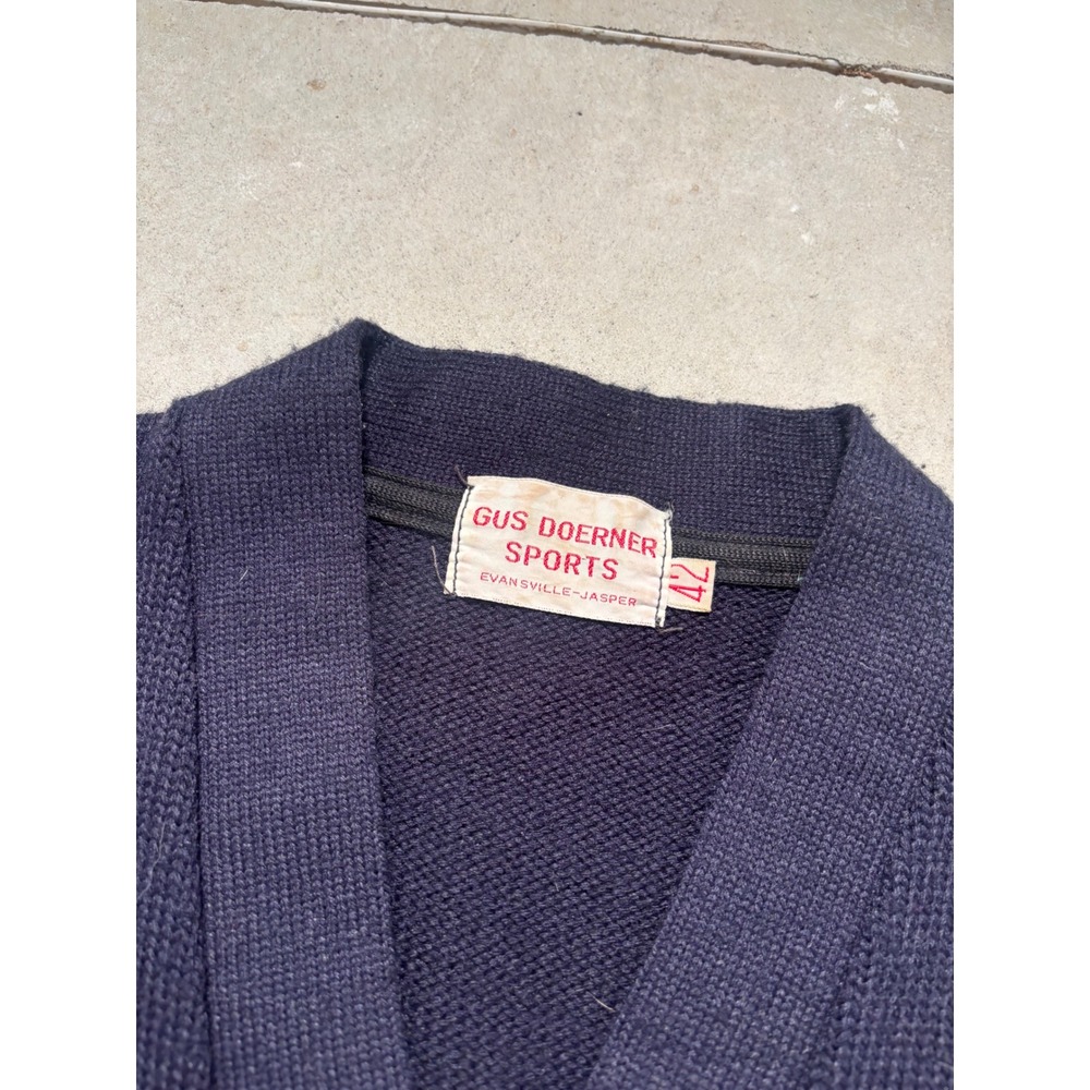 Vintage Gus Doerner Sports Letterman Cardigan Navy Blue Varsity Sweater Size 42 - Picture 2 of 6